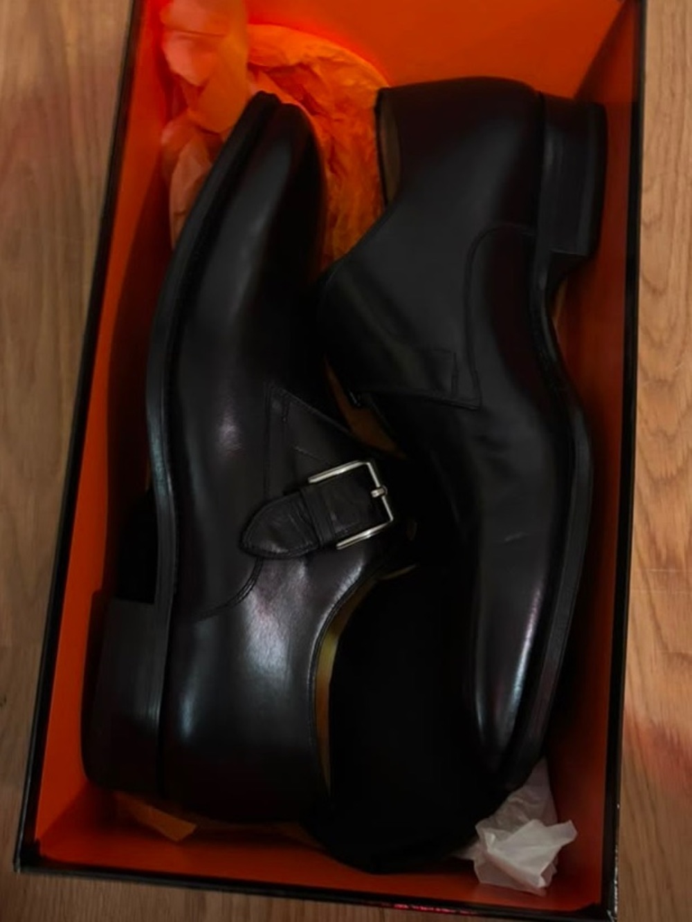 Nordstrom Magnanni Black Leather Single Monk Strap Shoe with Silver Buckle